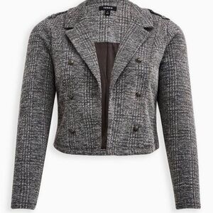 Torrid Women's Charcoal Plaid Military Cropped Jacket